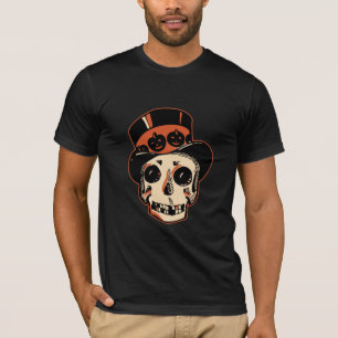 Camiseta Cráneo de Halloween del vintage con el sombrero d