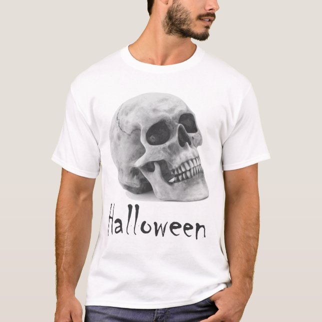 Camiseta Cráneo de Halloween realista blanco negro transpar (Anverso)