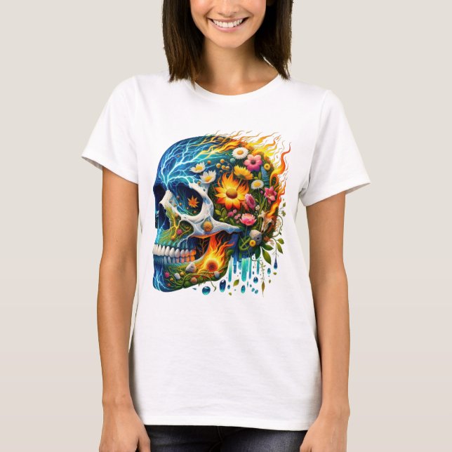 Camiseta Cráneo de Inferno Eléctrico Floral (Anverso)