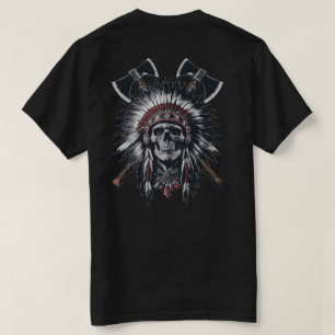 Camiseta Cráneo de Jefe Nativo Americano Hachas Cruzadas
