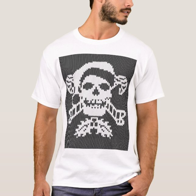 Camiseta Cráneo de la bandera pirata de Santa en estilo feo (Anverso)