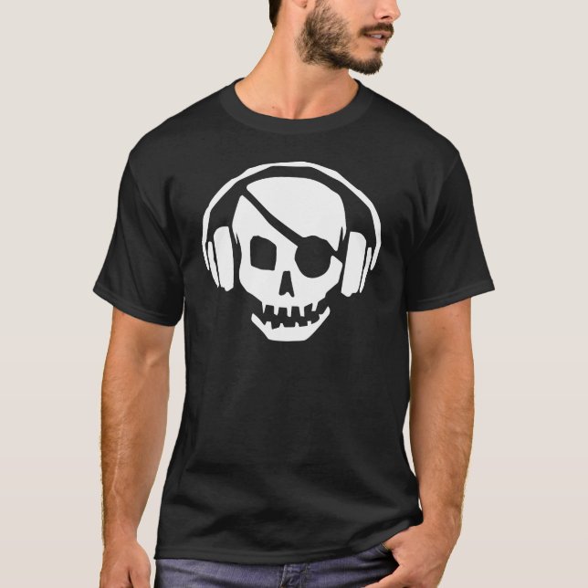 Camiseta Cráneo de la música del pirata con los auriculares (Anverso)
