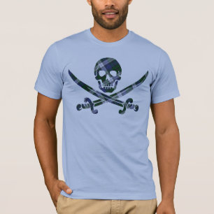 Camiseta cráneo de la tela escocesa del verde azul