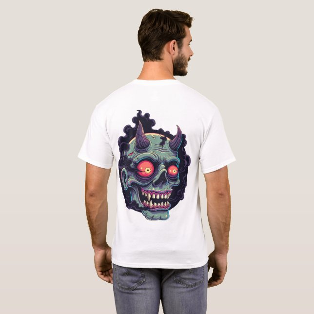 Camiseta Cráneo de Monstruo al Estilo de Cómic Retro (Reverso completo)