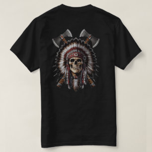 Camiseta Cráneo de Nativo Americano Jefe Hachas Cruzadas