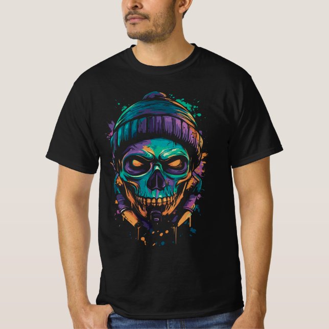 Camiseta Cráneo de neón: Resplandor de grafitis (Anverso)