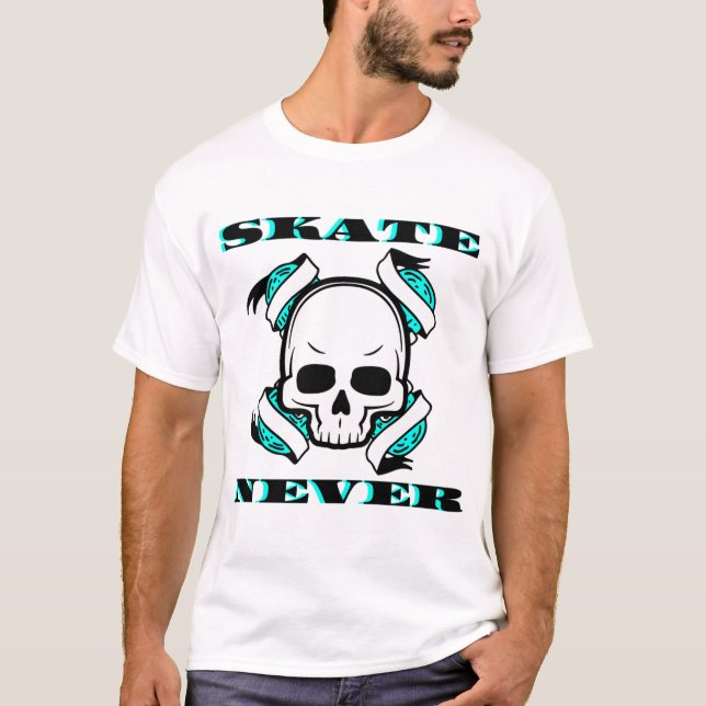 Camiseta cráneo de patinaje que nunca muere (Anverso)