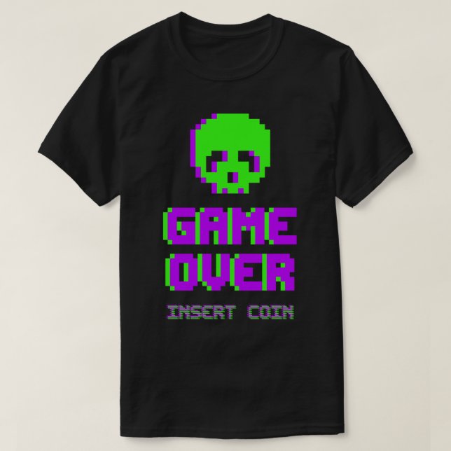 Camiseta Cráneo de Pixel Art de Game Over (Diseño del anverso)