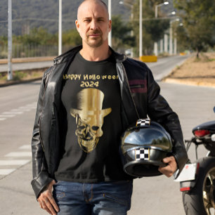 Camiseta Cráneo de Relieve metalizado dorado con sombrero a