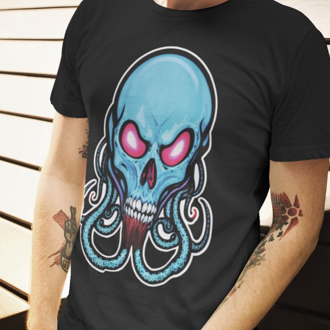 Camiseta Cráneo de Tentacle Gótico Azul Asombroso (Subido por el creador)
