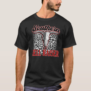 Camiseta Cráneo de toro leopardo Piel de vaca roja Sur Hell