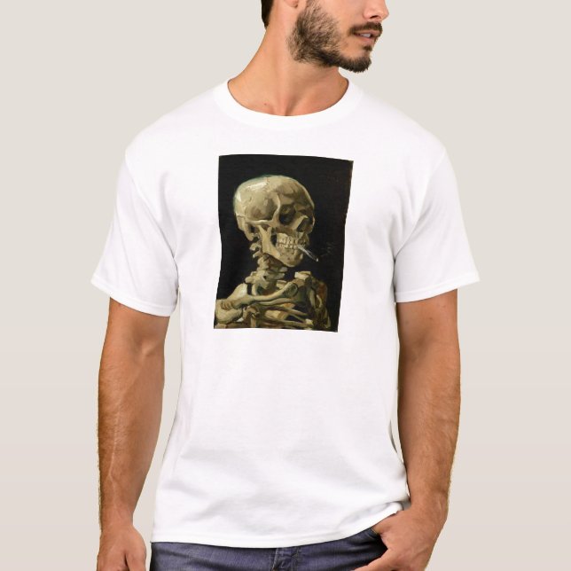 Camiseta Cráneo de un esqueleto con el cigarrillo ardiente (Anverso)