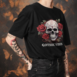 Camiseta Cráneo De Unisex Halloween "Vibes Góticas" Y Rosas