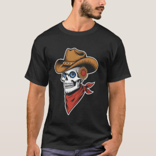 Camiseta Cráneo de vaquero gráfico de girasol del desierto