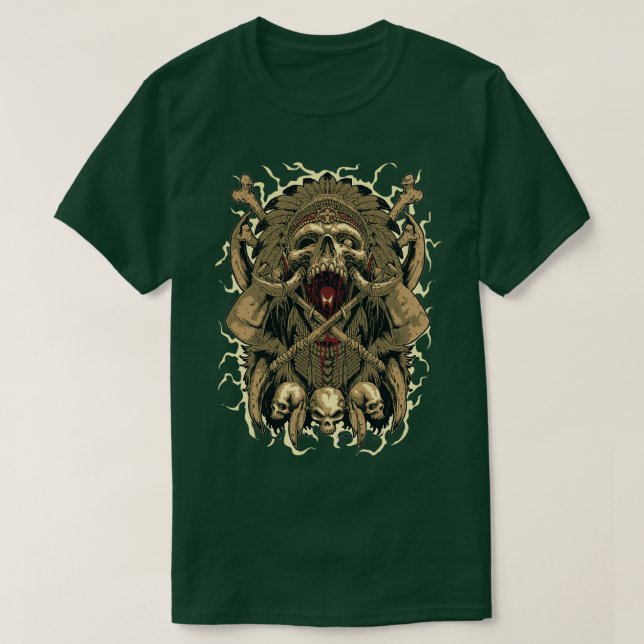 Camiseta cráneo de vikingos barbudos (Diseño del anverso)