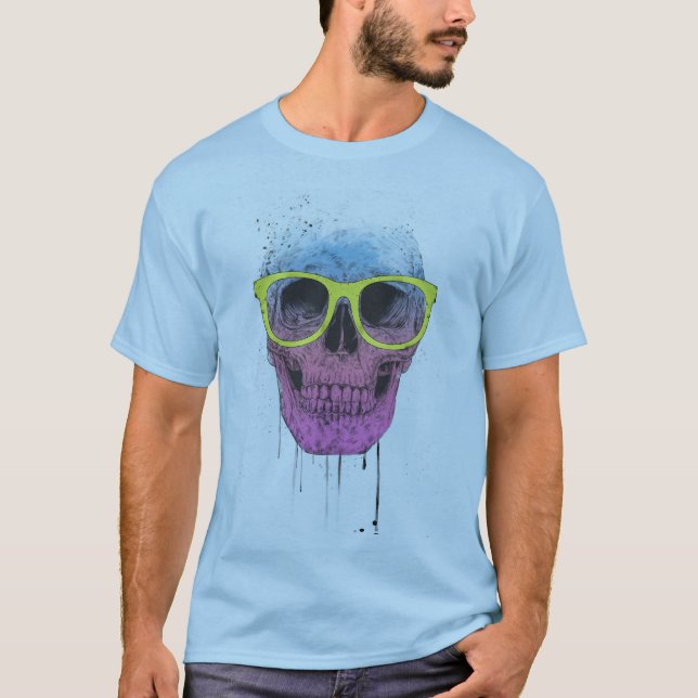 Camiseta Cráneo del arte pop con los vidrios (Anverso)