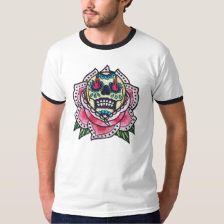Camiseta Cráneo del azúcar con el fuego y Lotus