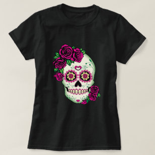 Camiseta Cráneo del azúcar con los rosas