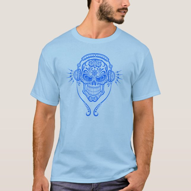 Camiseta Cráneo del azúcar de DJ (azul) (Anverso)