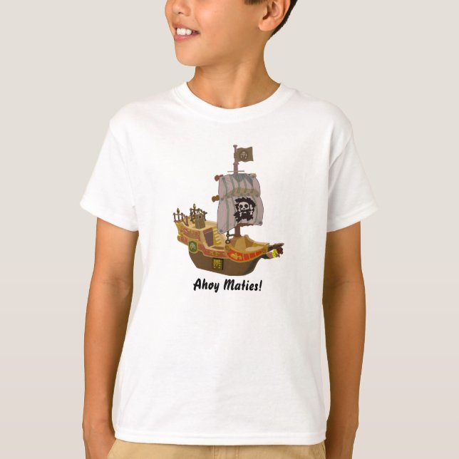 Camiseta Cráneo del barco pirata y niños 2 de la bandera de (Anverso)