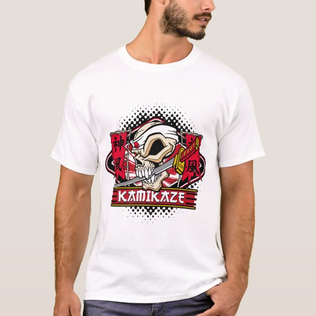Camiseta Cráneo del kamikaze con la espada japonesa (Anverso)
