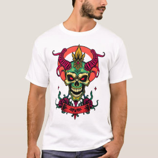 Camiseta Cráneo Demonio de Halloween - Colorido Tattoo Art