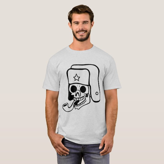 Camiseta Cráneo Divertido con Ushanka Gorro Ruso - (Anverso completo)
