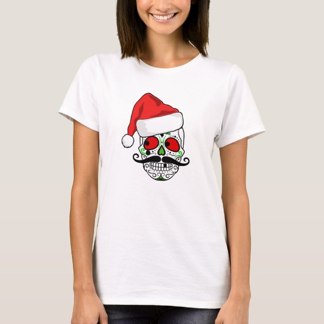 Camiseta Cráneo divertido del azúcar del navidad (Anverso)