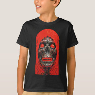 Camiseta Cráneo Encapuchado con Diseño Rojo Fuego
