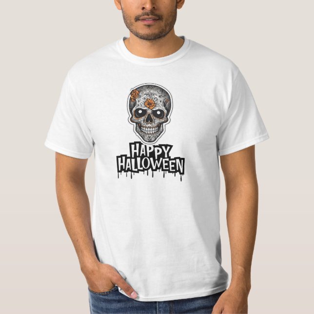 Camiseta Cráneo espeluznante, arte de Halloween (Anverso)