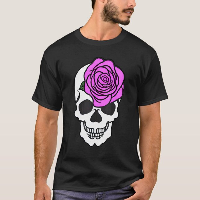 Camiseta Cráneo femenino de estriado con grafo Rosa grande (Anverso)