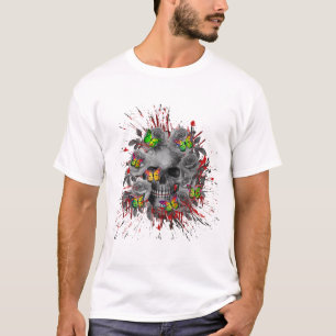 CAMISETA CRÁNEO FLORAL MARIPOSAS COLORIDAS