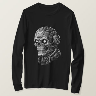 Camiseta Cráneo futurista cyberpunk en estilo tecnológico