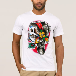 Camiseta Cráneo gitano con la pluma del pavo real