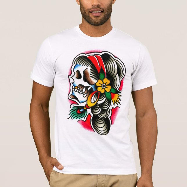 Camiseta Cráneo gitano con la pluma del pavo real (Anverso)