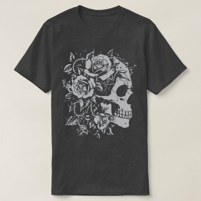 Camiseta cráneo gótico floral (Diseño del anverso)