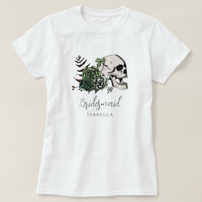 Camiseta Cráneo gótico irlandés de cráneo verde y Rosas reg (Diseño del anverso)