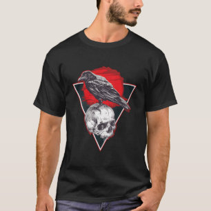 Camiseta Cráneo gótico Luna Roja Negro Crow