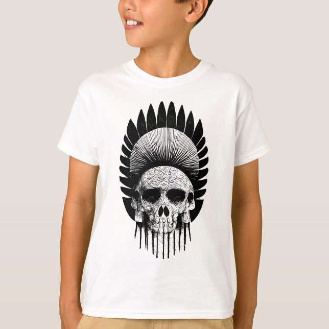 Camiseta Cráneo Indio Blanco y Negro (Anverso)