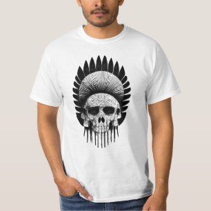 Camiseta Cráneo Indio Blanco y Negro