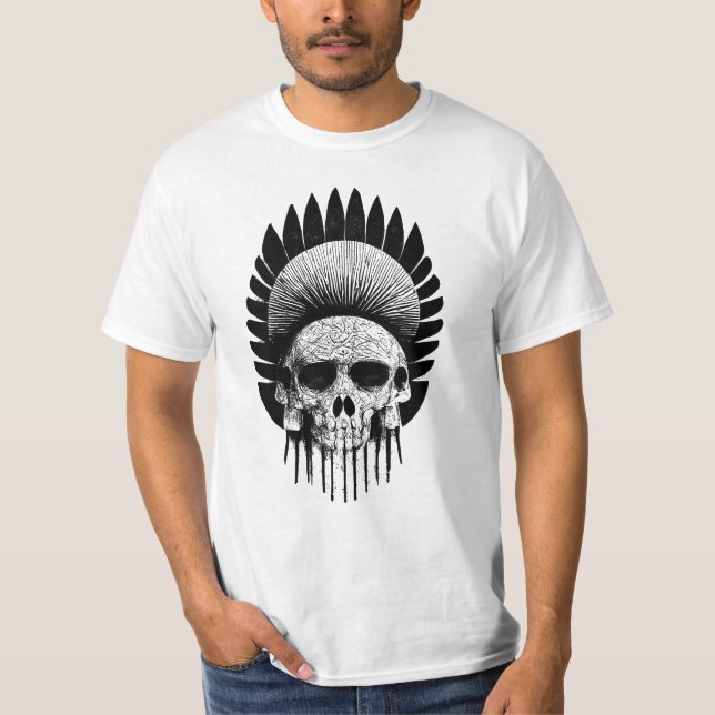 Camiseta Cráneo Indio Blanco y Negro (Anverso)