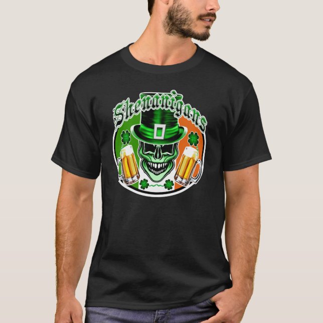 Camiseta Cráneo irlandés verde del Leprechaun: Shenanigans (Anverso)