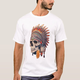 Camiseta Cráneo Jefe de India   Cráneo nativo americano