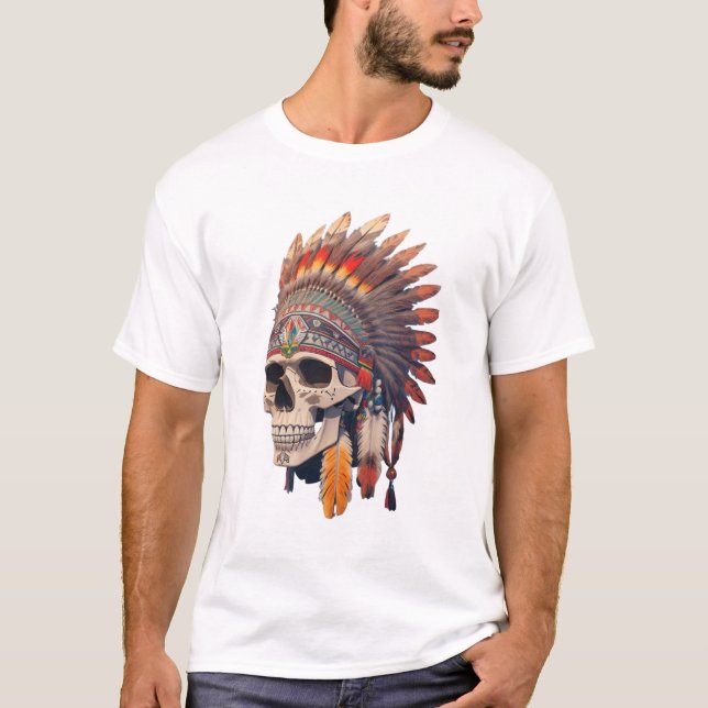 Camiseta Cráneo Jefe de India | Cráneo nativo americano (Anverso)