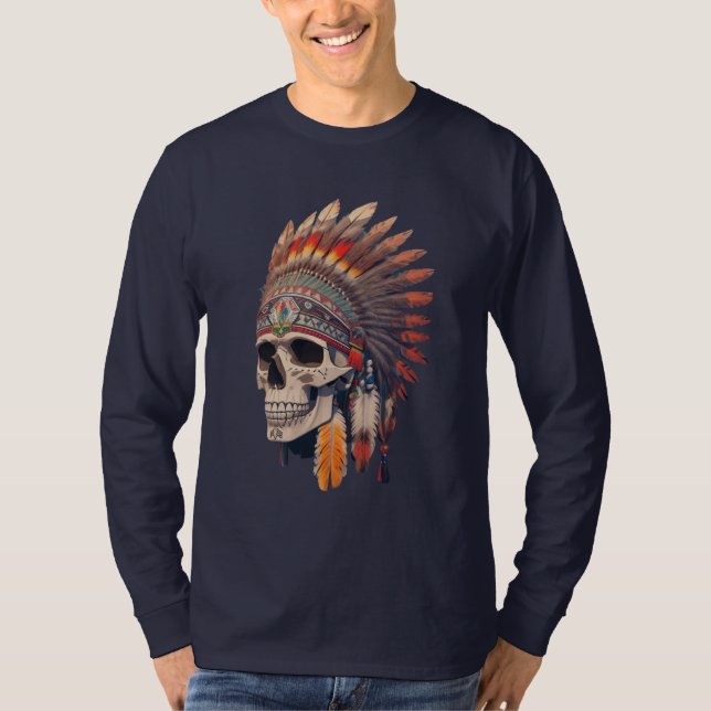 Camiseta Cráneo Jefe de India | Cráneo nativo americano (Anverso)