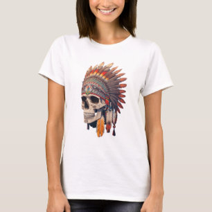 Camiseta Cráneo Jefe de India   Cráneo nativo americano