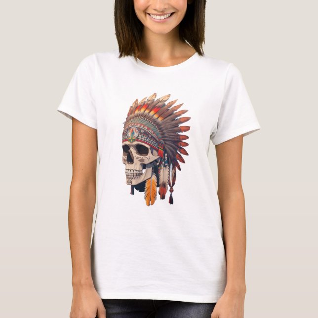 Camiseta Cráneo Jefe de India | Cráneo nativo americano (Anverso)