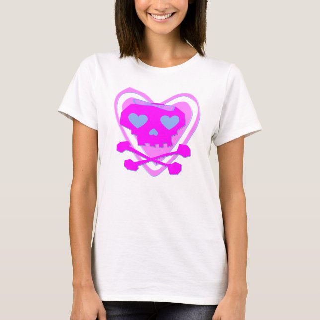 CAMISETA CRÁNEO LINDO Y FEMENINO Y BANDERA PIRATA DE EMO (Anverso)