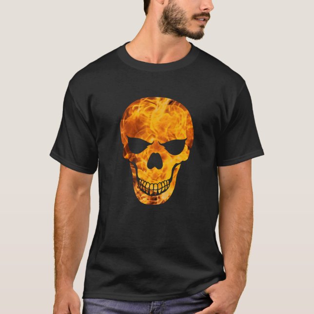 Camiseta Cráneo Malvado Con Llamas. Devil Hell Witch Hallow (Anverso)