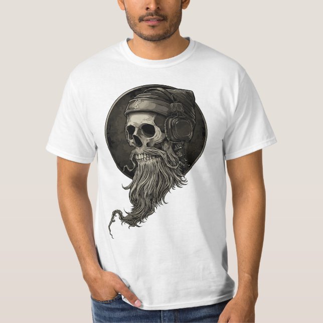 Camiseta Cráneo Melomaniaco con barba Nueva Halloween 2023 (Anverso)